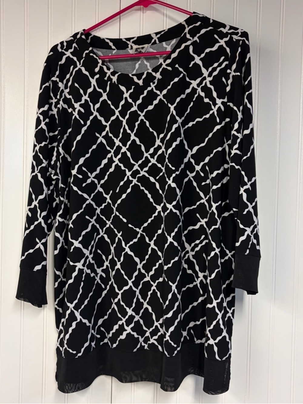 Anne Klein Black & White Geometric Top 3/4 Sleeve XL READ